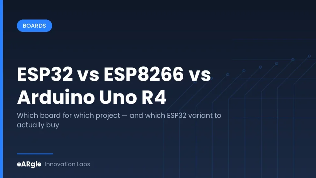Cover image comparing the ESP32, ESP8266 and Arduino Uno R4 development boards.